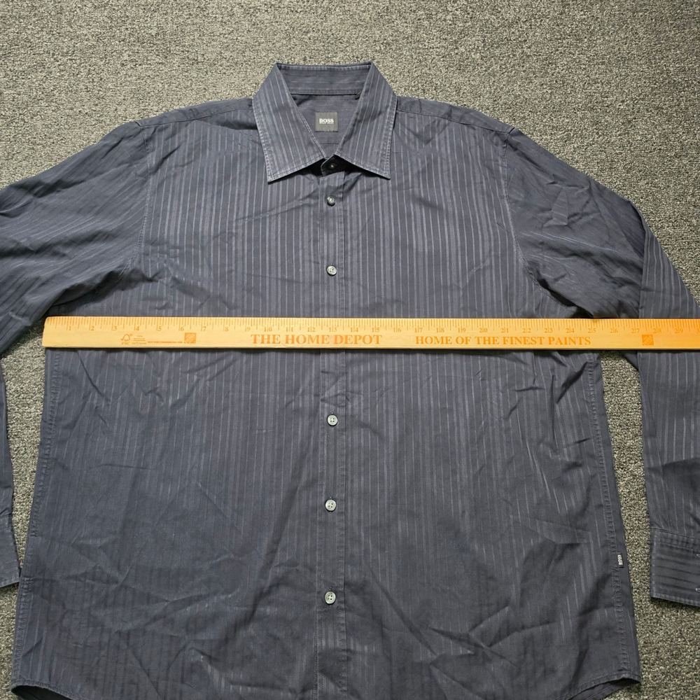 Hugo Boss Button Down Shirt Black Gray Striped Mens XXL Long Sleeve Cotton Work - Picture 5 of 8